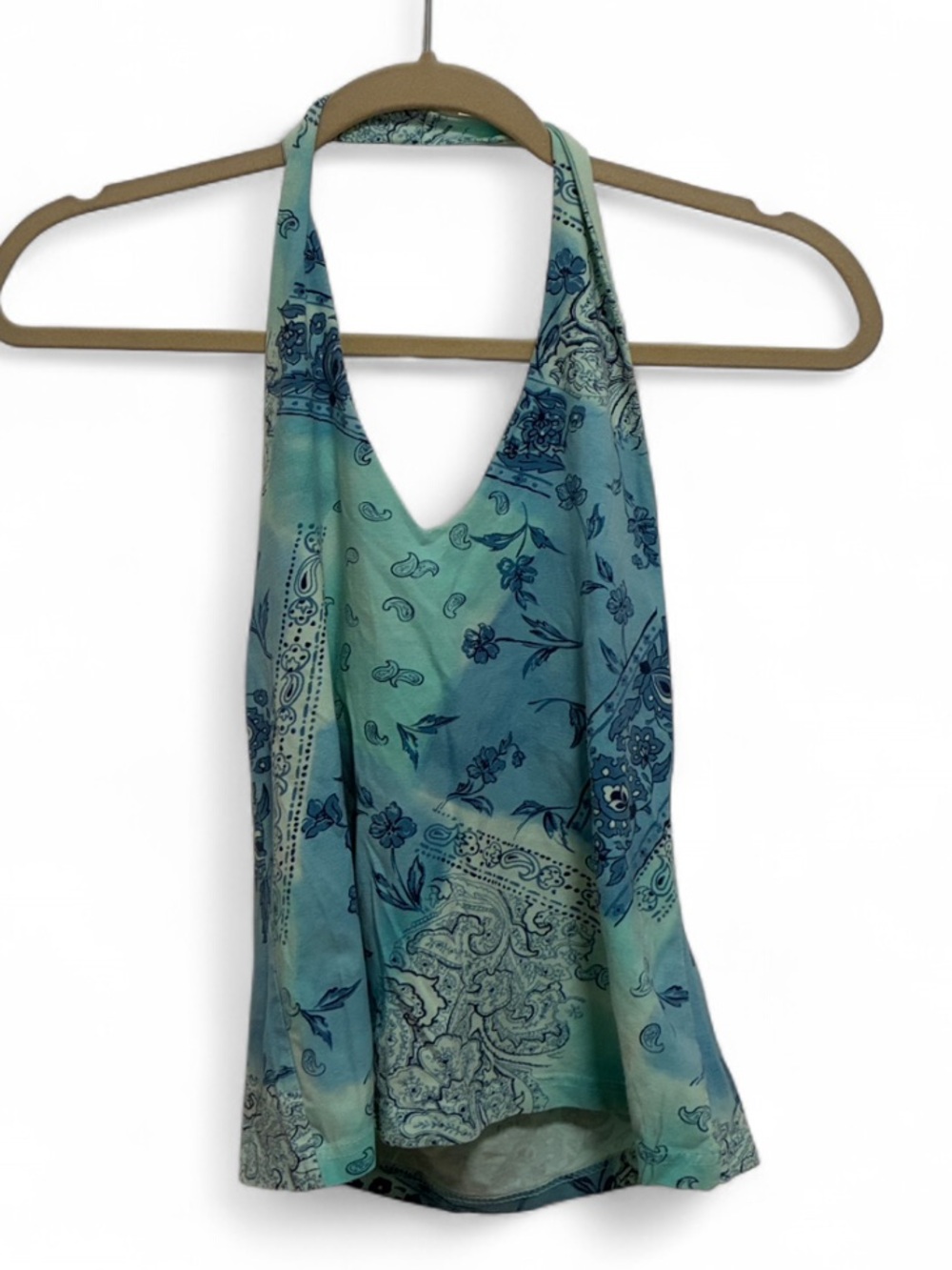 Y2K Blue Floral Halter V Neck Tank Top